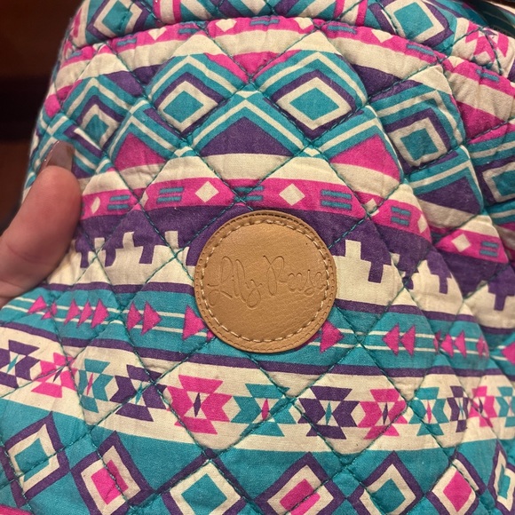 Lilly Reese Teal Pink Striped Back Pack Bookbag Purse - Picture 8 of 9